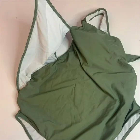 Tinvary Women's 2XL Green V-Neck Tie-Front Wrap One Piece Swimsuit - Picture 3 of 5